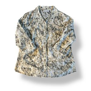 [Breckenridge] Cream and Brown Floral Button Down Shirt